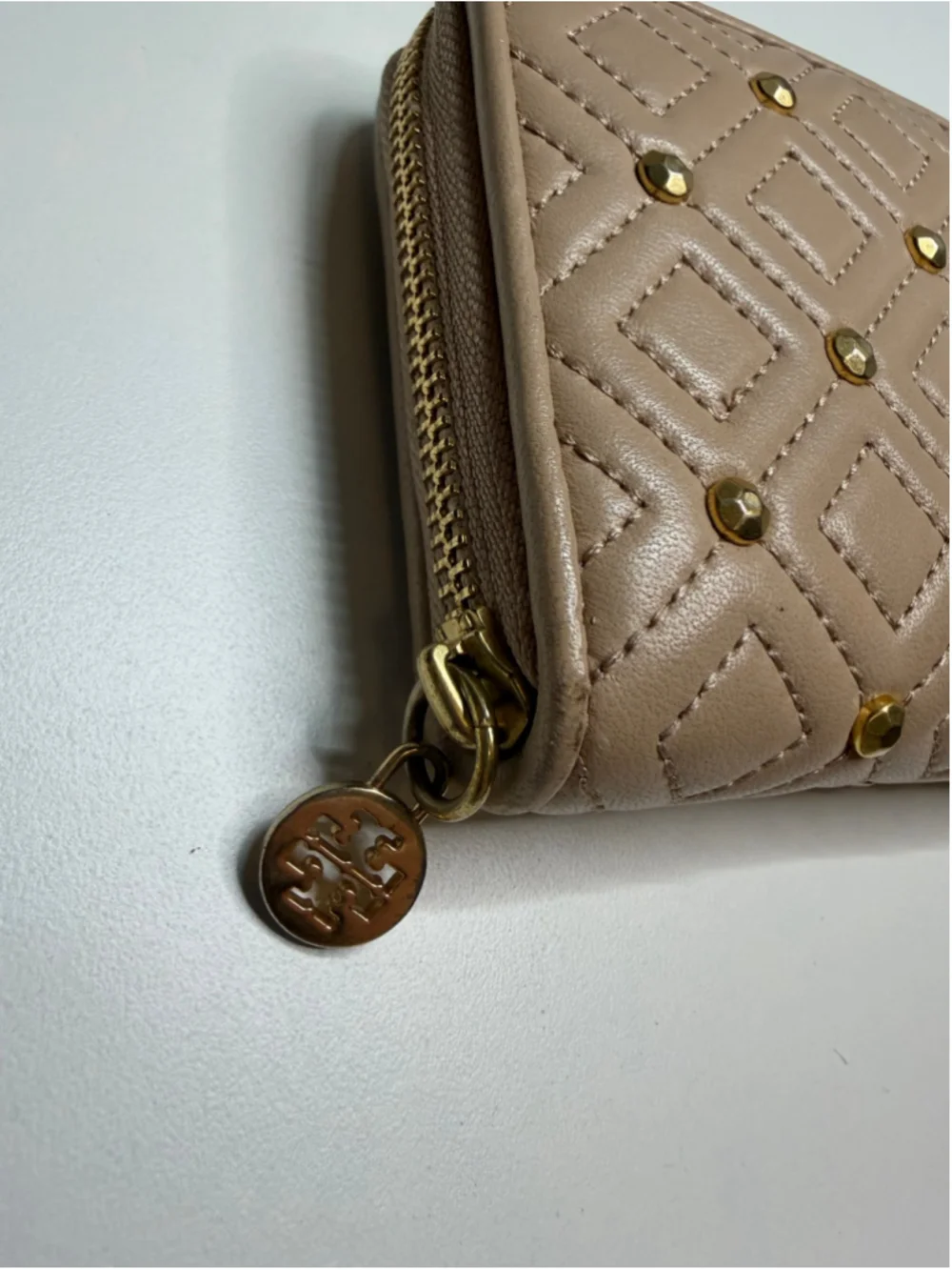 Women's Tory Burch Wallet, One Size, Beige with Gold Studs